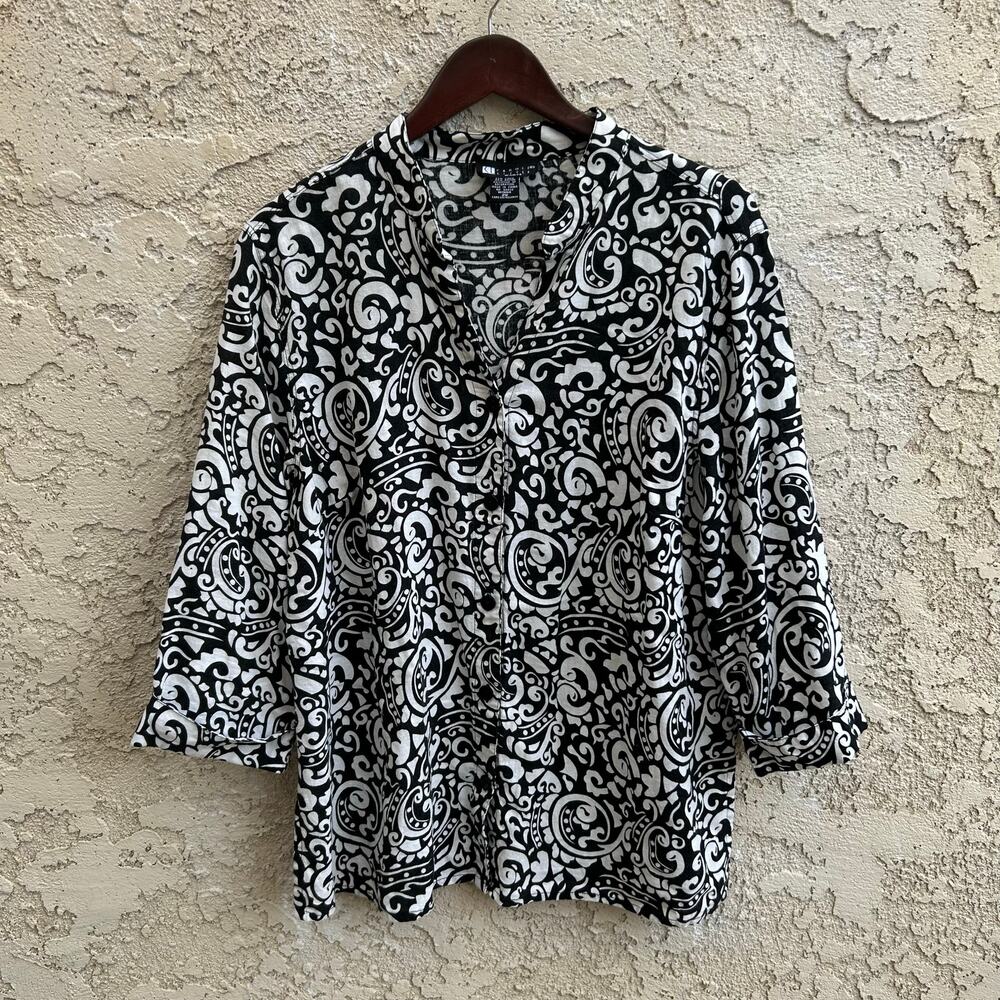 Vintage Carol Little Linen Blend Paisley Blouse Size 2X